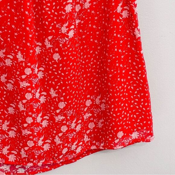 Joie | Women’s Bright Coral Short Sleeve Floral Blouse size M - Picture 12 of 16